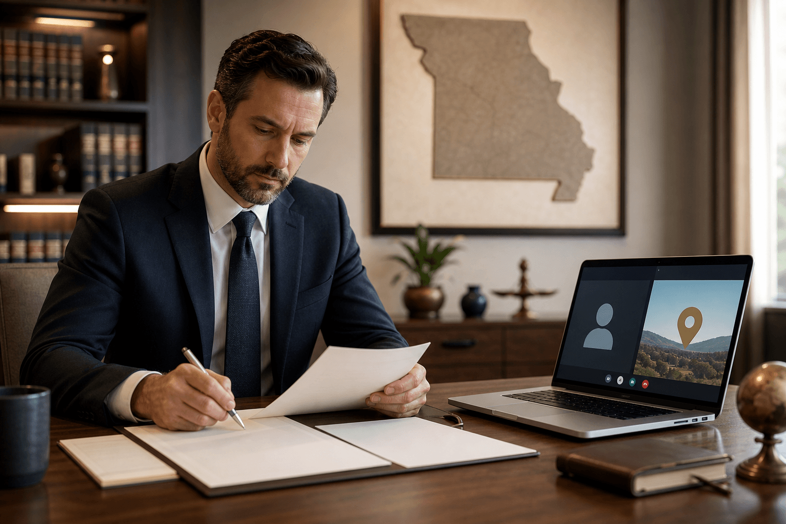 Remote executor reviewing Missouri probate documents by video with an attorney